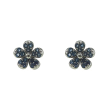 Silver Flower Stud Earrings with Sapphire CZ